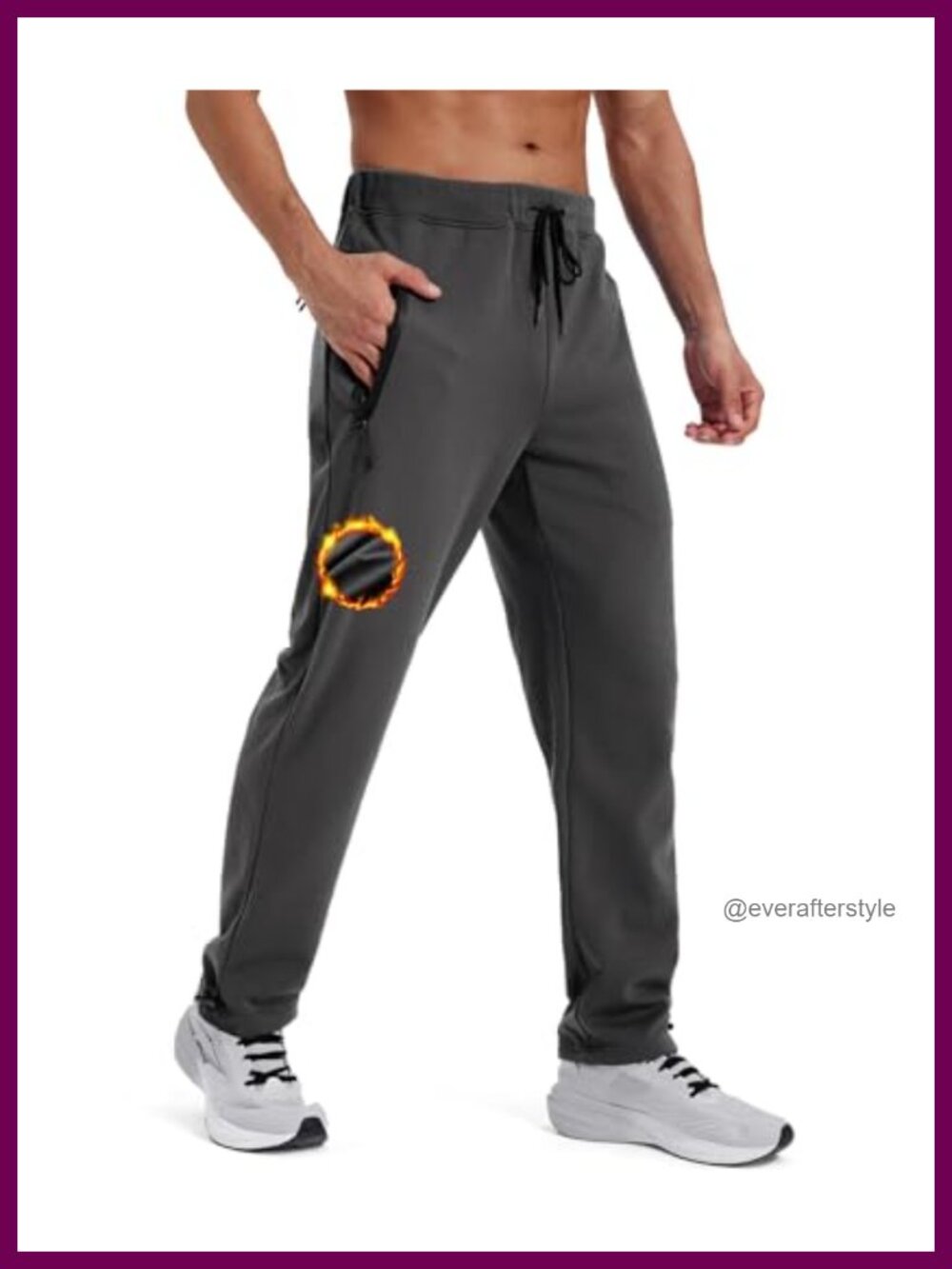Mens Fleece Lined Joggers Winter Sweatpants Zipper Pockets Tapered Fit